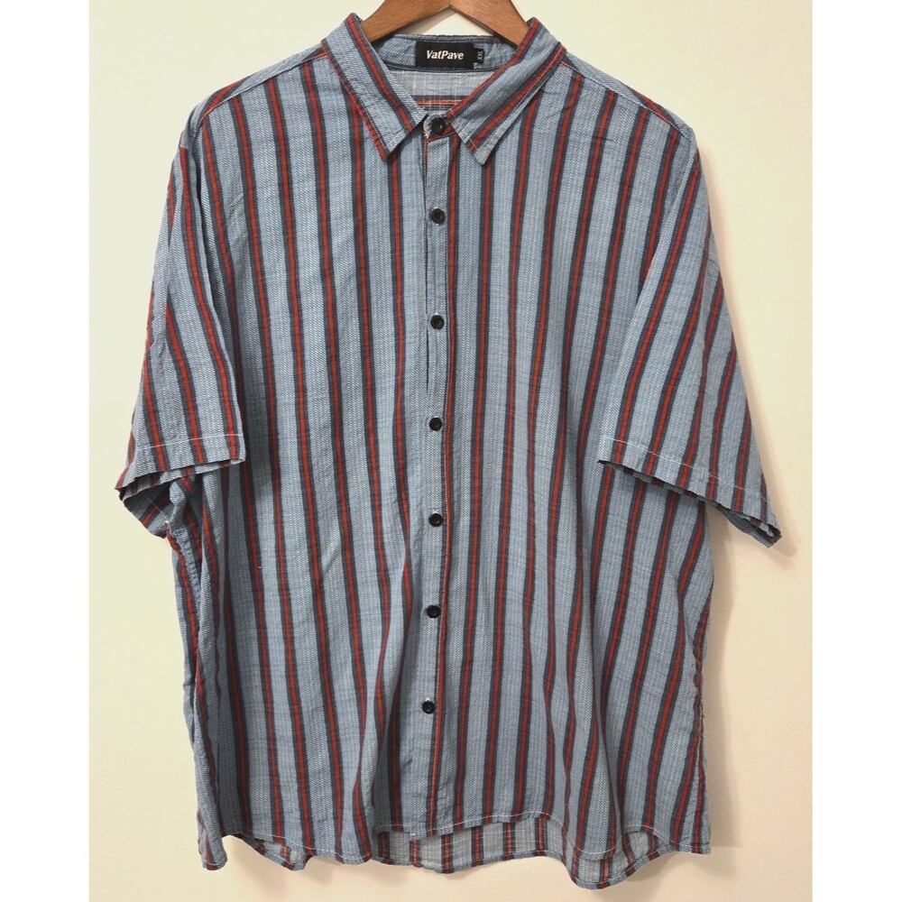 Mens VatPave Linen Blend Striped Short Sleeve Button Down Shirt XXL Retro Skate